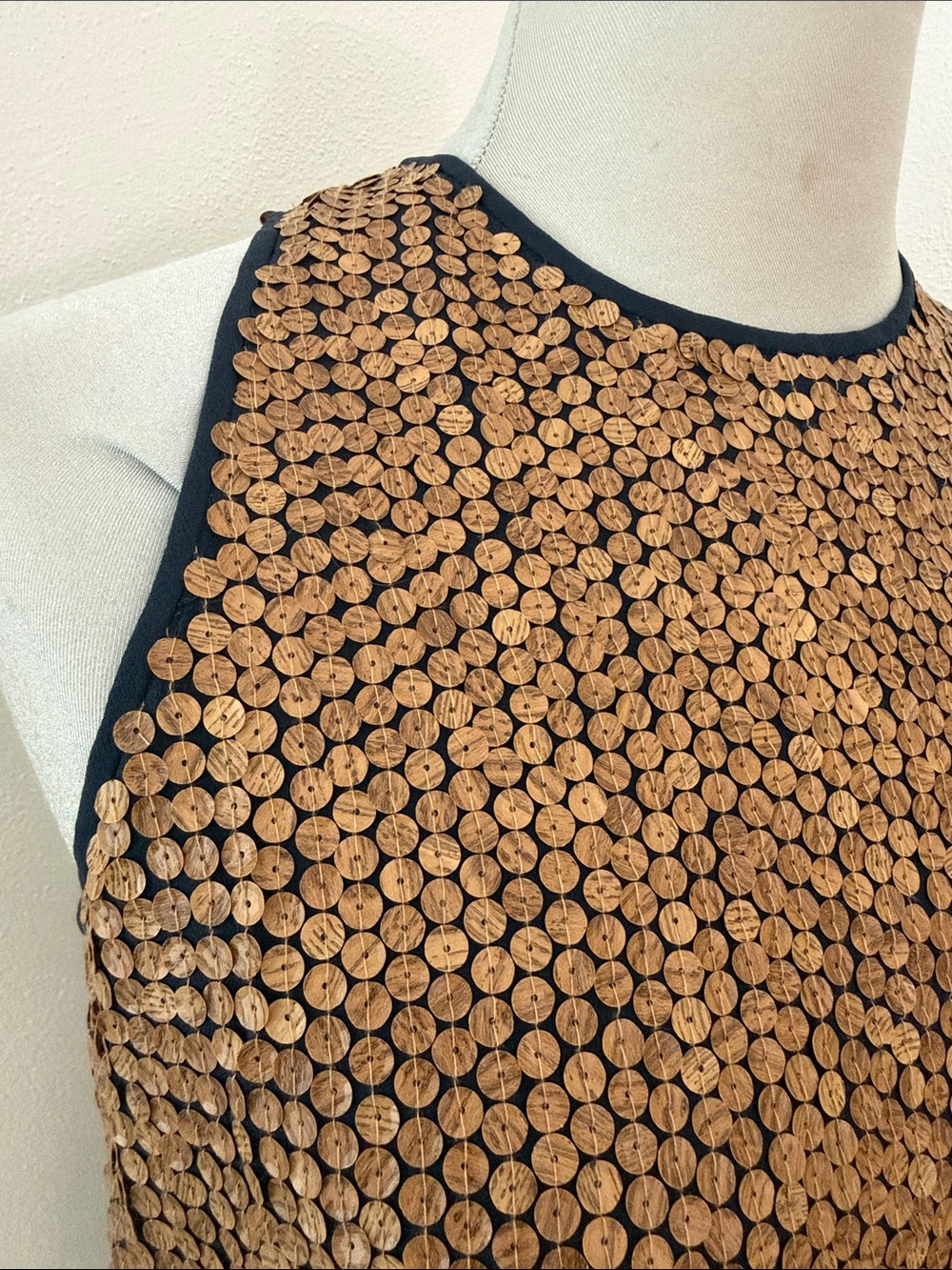 Jones New York navy gold bronze sequin silk top blouse 6 6P petite